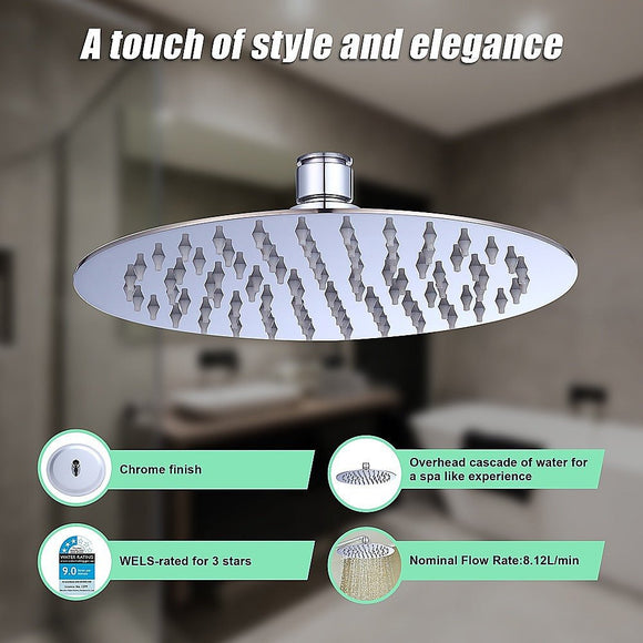 200mm Shower Head Round 304SS Polished Chrome Finish - RnR Galore