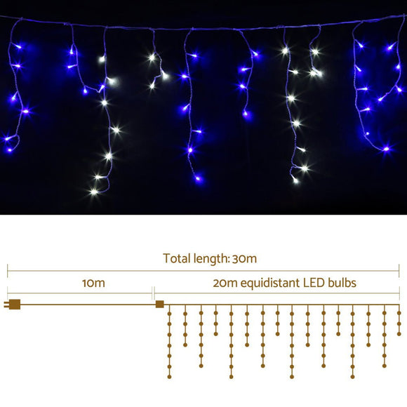 20M Christmas Lights Icicle Light 800 LED Blue White Decor Jingle Jollys - RnR Galore