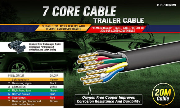 20M X 7 Core Wire Cable Trailer Cable Automotive Boat Caravan Truck Coil V90 PVC - RnR Galore