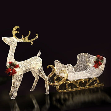 215 LED Christmas Lights Reindeer Sleigh Decorations Jingle Jollys - RnR Galore