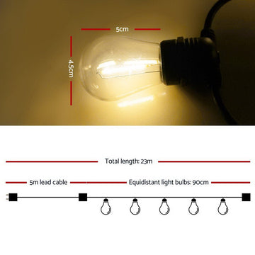 23m LED Festoon String Lights Christmas Decorations Wedding Party Outdoor Garden - RnR Galore