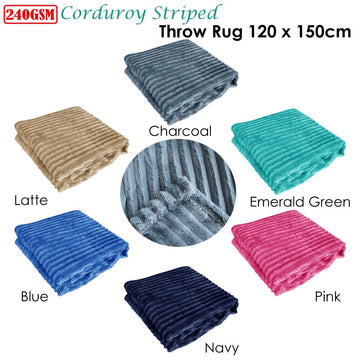 240GSM Corduroy Striped Throw Rug Emerald Green - RnR Galore