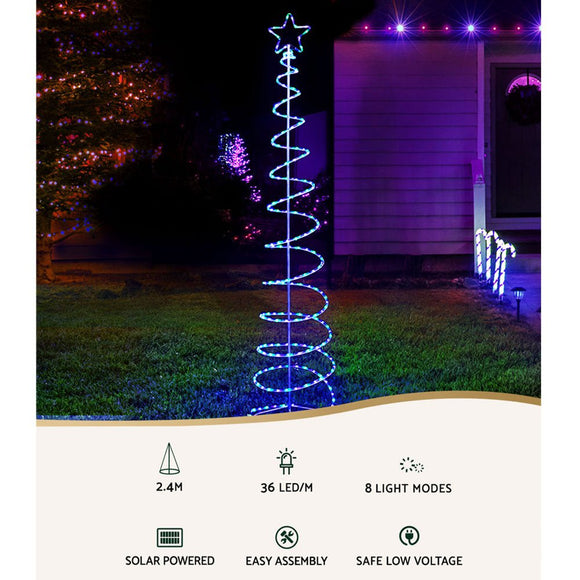 2.4M Christmas Tree LED Solar Motif Lights Jingle Jollys - RnR Galore
