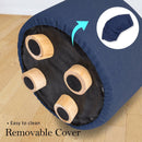2X Fabric Ottoman Round Wooden Leg Foot Stool - DARK BLUE - RnR Galore