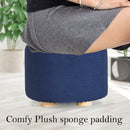 2X Fabric Ottoman Round Wooden Leg Foot Stool - DARK BLUE - RnR Galore