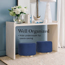 2X Fabric Ottoman Round Wooden Leg Foot Stool - DARK BLUE - RnR Galore