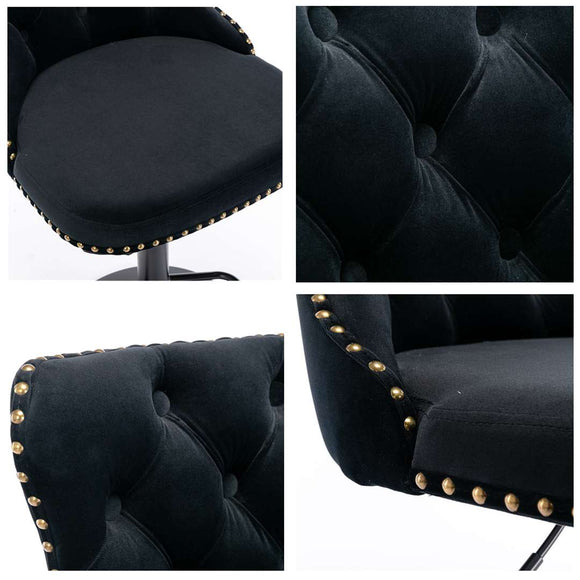 2x Height Adjustable Swivel Bar Stool Velvet Nailhead Barstool with Footrest - RnR Galore