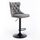 2x Height Adjustable Swivel Bar Stool Velvet Nailhead Barstool with Footrest - RnR Galore