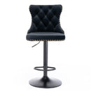 2x Height Adjustable Swivel Bar Stool Velvet Nailhead Barstool with Footrest - RnR Galore