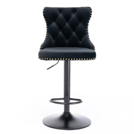 2x Height Adjustable Swivel Bar Stool Velvet Nailhead Barstool with Footrest - RnR Galore