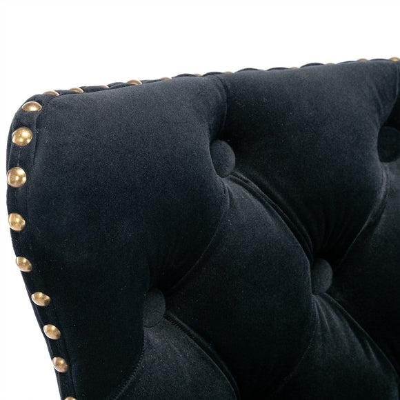2x Height Adjustable Swivel Bar Stool Velvet Nailhead Barstool with Footrest - RnR Galore
