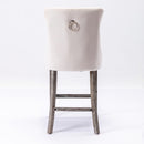 2X Velvet Bar Stools with Studs Trim Wooden Legs Tufted Dining Chairs Kitchen - RnR Galore