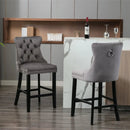 2X Velvet Bar Stools with Studs Trim Wooden Legs Tufted Dining Chairs Kitchen - RnR Galore