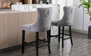2X Velvet Bar Stools with Studs Trim Wooden Legs Tufted Dining Chairs Kitchen - RnR Galore