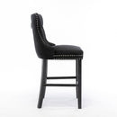 2X Velvet Bar Stools with Studs Trim Wooden Legs Tufted Dining Chairs Kitchen - RnR Galore