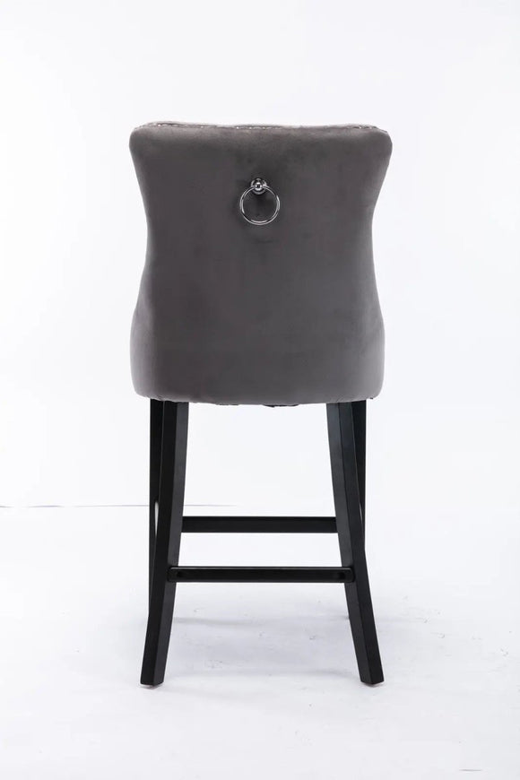 2X Velvet Bar Stools with Studs Trim Wooden Legs Tufted Dining Chairs Kitchen - RnR Galore