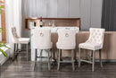 2X Velvet Bar Stools with Studs Trim Wooden Legs Tufted Dining Chairs Kitchen - RnR Galore