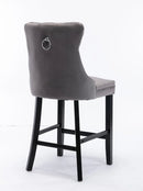 2X Velvet Bar Stools with Studs Trim Wooden Legs Tufted Dining Chairs Kitchen - RnR Galore