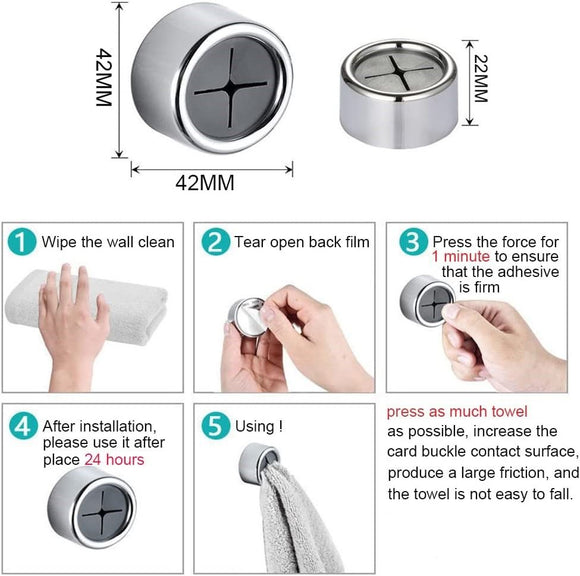 3 Pack Self Adhesive Round Towel Hooks for Kitchen and Bathroom - RnR Galore