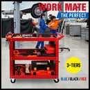 3 - Tier Heavy Duty Steel Tool Trolley - Workshop Cart with Pegboard, Hooks and Locking Swivel Casters - RnR Galore