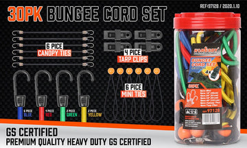 30 - Piece Premium Bungee Cord Assortment Includes 10” to 40” Bungee Cords, Canopy Ties & Tarp Clips - RnR Galore