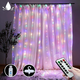 300 LEDs Window Curtain Fairy Lights 8 Modes and Remote Control for Bedroom (Multicolor, 300 x 300cm) - RnR Galore
