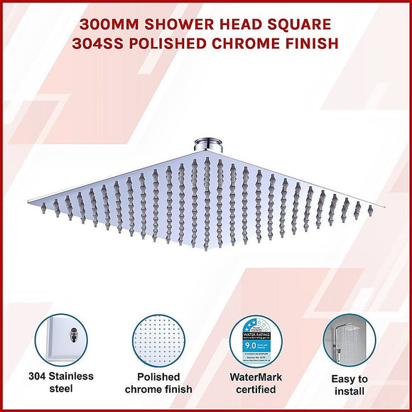 300mm Shower Head Square 304SS Polished Chrome Finish - RnR Galore