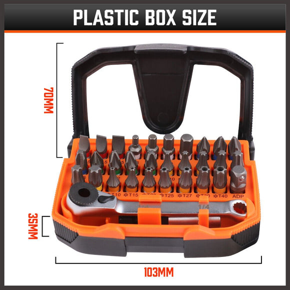 32Piece 1/4" Mini Double Head Screwdriver Bit and Ratchet Set CRV Steel Durable - RnR Galore