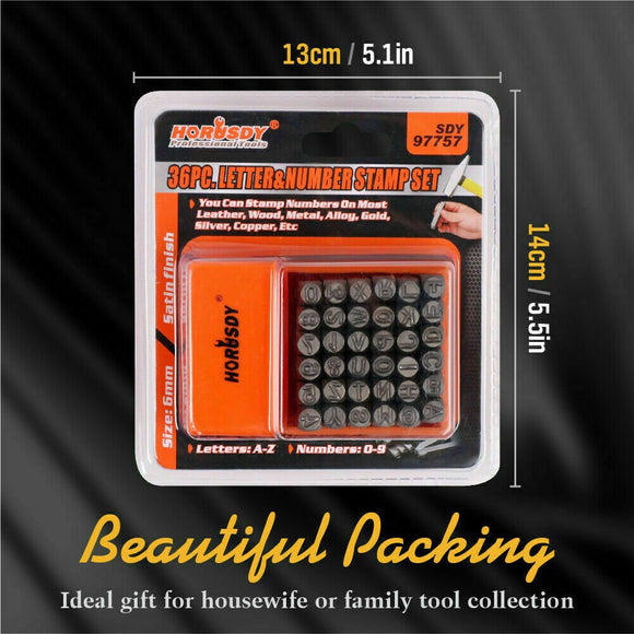 36Pc 6mm Number & Capital Letter Stamp Set Punches Metal Plastic Wood Leather - RnR Galore