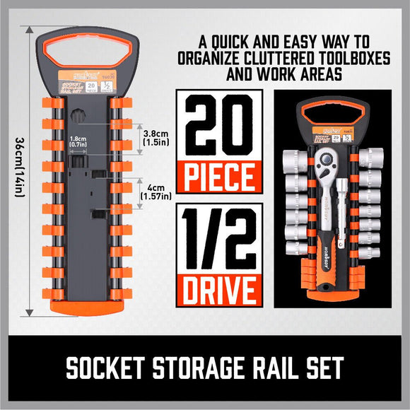 3Pc Socket Rails 66 Socket Holder Space Organiser Garage Rack 1/4" 3/8" 1/2" - RnR Galore
