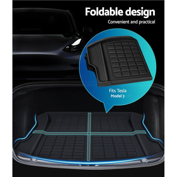 3PCS Car Rear Front Cargo Trunk Toolbox Luggage Rubber Mats for Tesla Model 3 2021 - 2022 - RnR Galore