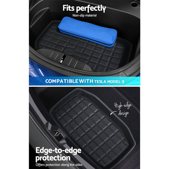 3PCS Car Rear Front Cargo Trunk Toolbox Luggage Rubber Mats for Tesla Model 3 2021 - 2022 - RnR Galore