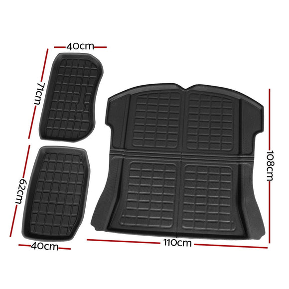 3PCS Car Rear Front Cargo Trunk Toolbox Luggage Rubber Mats for Tesla Model 3 2021 - 2022 - RnR Galore