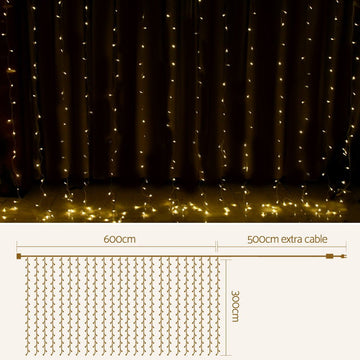3X6M Christmas Lights Curtain Light Warm White 600 LED Jingle Jollys - RnR Galore