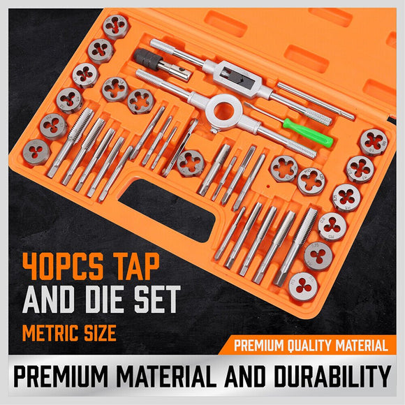 40Pc Tap And Die Set Metric Szie Screw Screwdriver Thread Drill W/t Pitch Gauge - RnR Galore