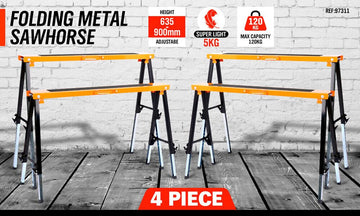 4Pc Mastercraft Sawhorse Metal Folding Non - slip Surface Saw Horse 120KG Capacity - RnR Galore