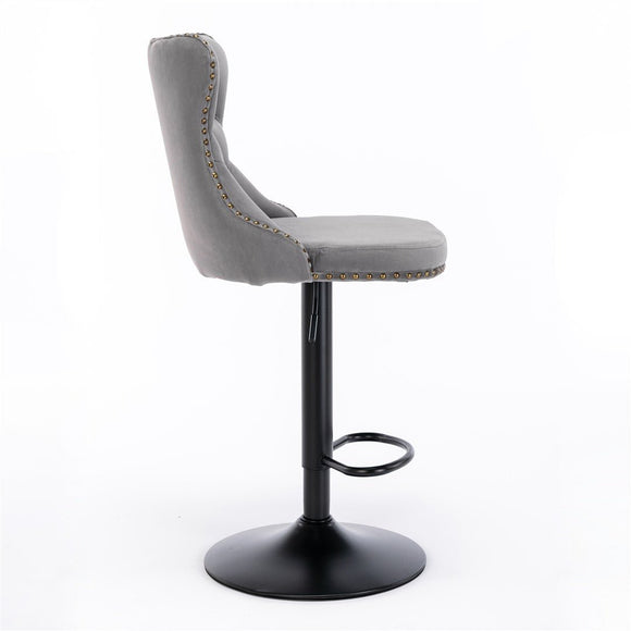 4x Height Adjustable Swivel Bar Stool Velvet Nailhead Barstool with Footrest - RnR Galore