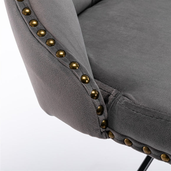 4x Height Adjustable Swivel Bar Stool Velvet Nailhead Barstool with Footrest - RnR Galore
