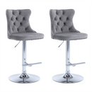 4x Height Adjustable Swivel Bar Stool Velvet Stud Barstool with Footrest and Chromed Base - Gray - RnR Galore