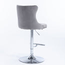 4x Height Adjustable Swivel Bar Stool Velvet Stud Barstool with Footrest and Chromed Base - Gray - RnR Galore