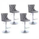 4x Height Adjustable Swivel Bar Stool Velvet Stud Barstool with Footrest and Chromed Base - Gray - RnR Galore