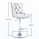 4x Height Adjustable Swivel Bar Stool Velvet Stud Barstool with Footrest and Chromed Base - Gray - RnR Galore