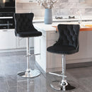 4x Height Adjustable Swivel Bar Stool Velvet Studs Barstool with Footrest and Chromed Base - Black - RnR Galore