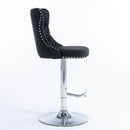 4x Height Adjustable Swivel Bar Stool Velvet Studs Barstool with Footrest and Chromed Base - Black - RnR Galore