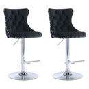 4x Height Adjustable Swivel Bar Stool Velvet Studs Barstool with Footrest and Chromed Base - Black - RnR Galore