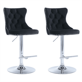 4x Height Adjustable Swivel Bar Stool Velvet Studs Barstool with Footrest and Chromed Base - Black - RnR Galore