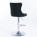 4x Height Adjustable Swivel Bar Stool Velvet Studs Barstool with Footrest and Chromed Base - Black - RnR Galore