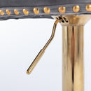 4x Height Adjustable Swivel Bar Stool Velvet Studs Barstool with Footrest and Golden Base - Grey - RnR Galore