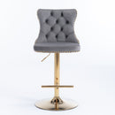 4x Height Adjustable Swivel Bar Stool Velvet Studs Barstool with Footrest and Golden Base - Grey - RnR Galore