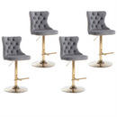 4x Height Adjustable Swivel Bar Stool Velvet Studs Barstool with Footrest and Golden Base - Grey - RnR Galore